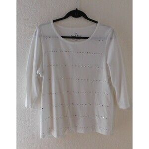 Coral Bay Women's Shirt 3/4 Sleeve White Silver Studded Size Large